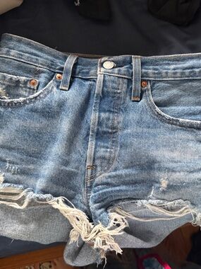 Levi's Light Blue Distressed Denim Jean Shorts